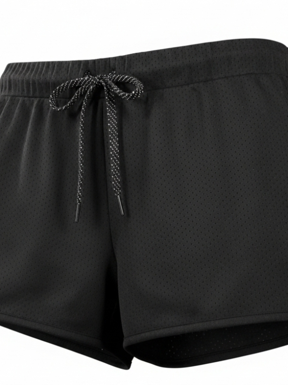 REEBOK Women's Black Mesh Athletic Shorts with Drawstring MED